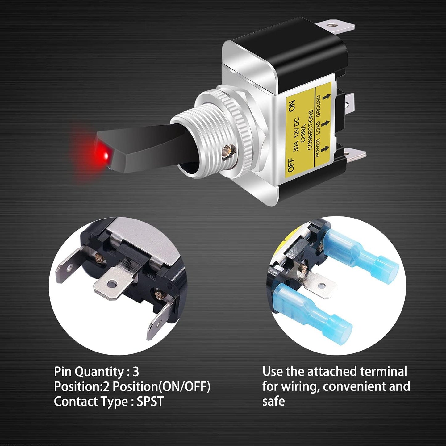 2 Interruptores Palanca 12V 30A SPST ON/OFF 3 Pin Rojo LED