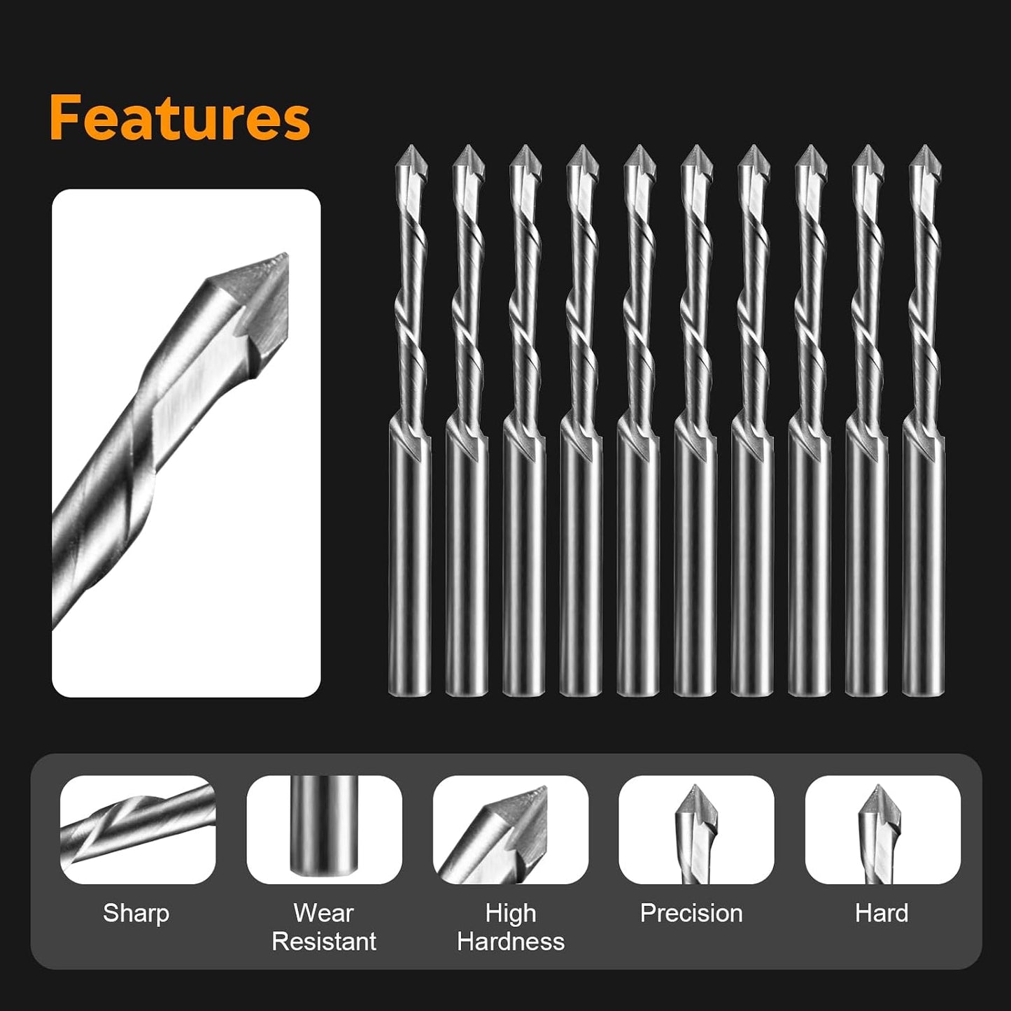 10 Brocas Corte Punto Guía 3/16pulg para Yeso y Sierra