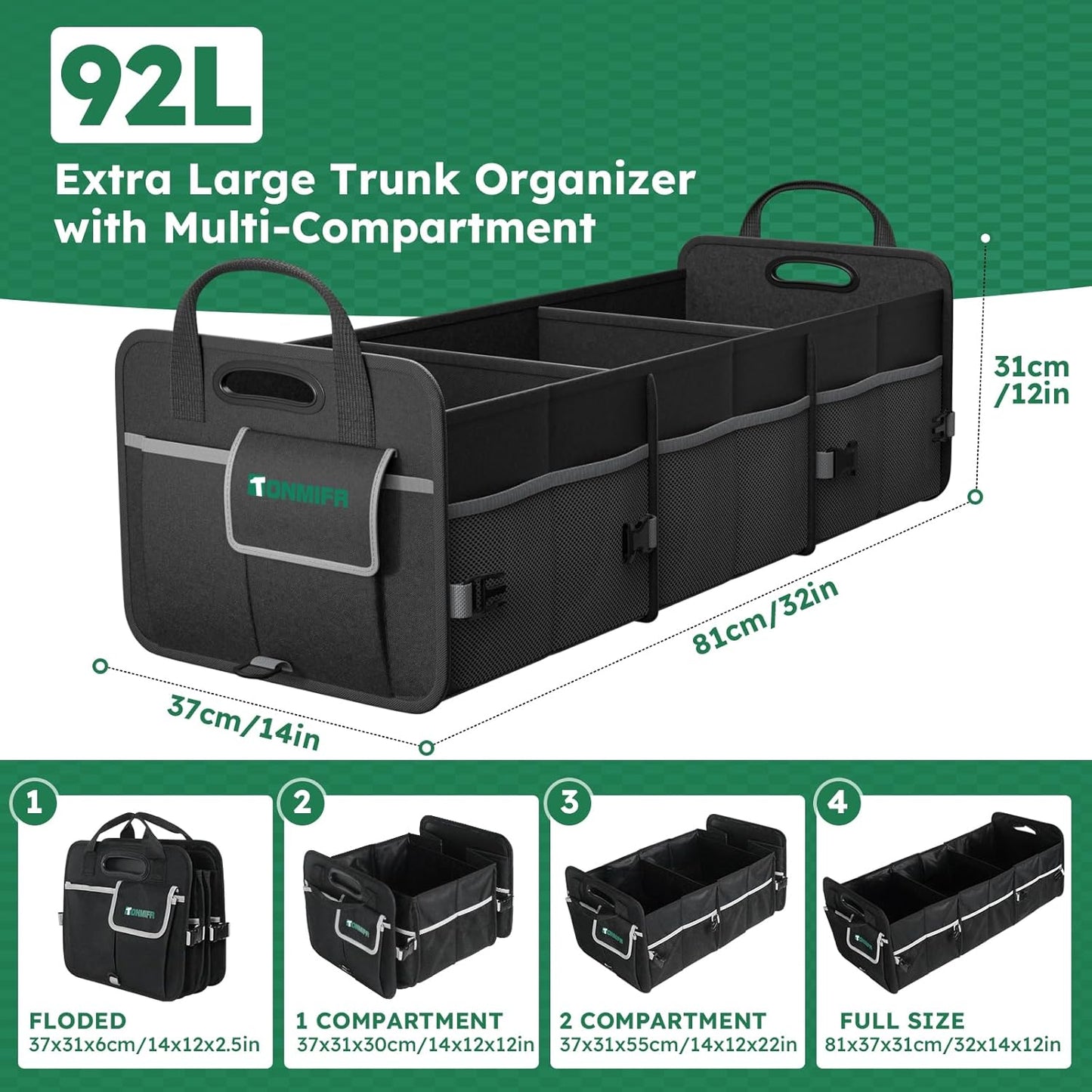 Organiz. maletero SUV sedán 600D impermeable con ganchos