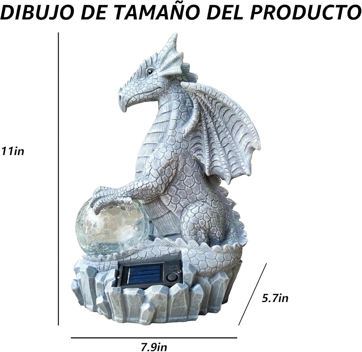 Estatua dragón solar con luces LED para jardín y patio