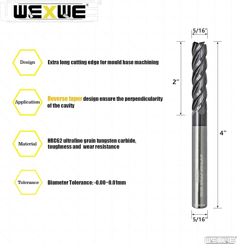 Fresa cuadrada carburo 5/16-4" 4 flautas 2 pzas