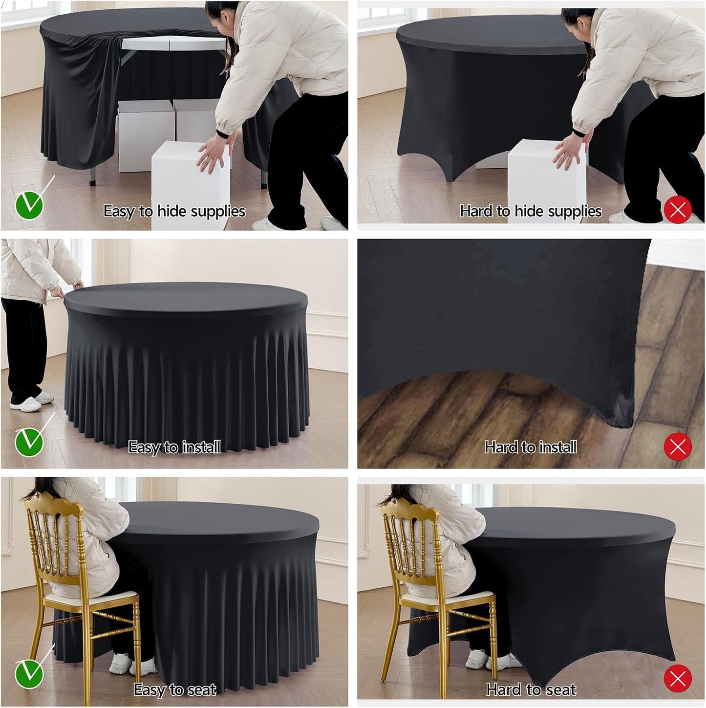 2 Manteles Elastano Negro Mesa 60pulg Falda Ajustable