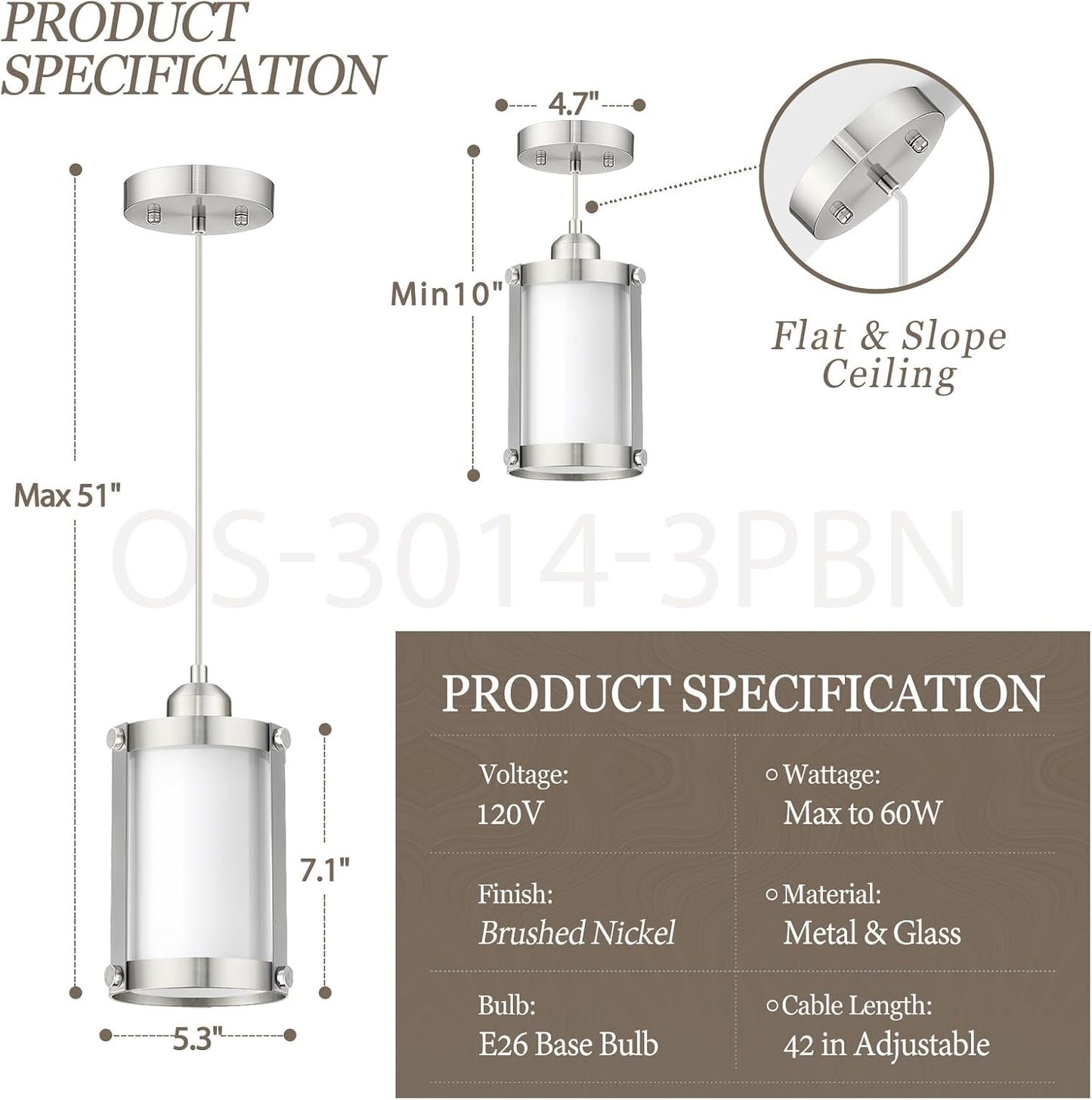 Luces colgantes níquel cepillado isla cocina pack 3