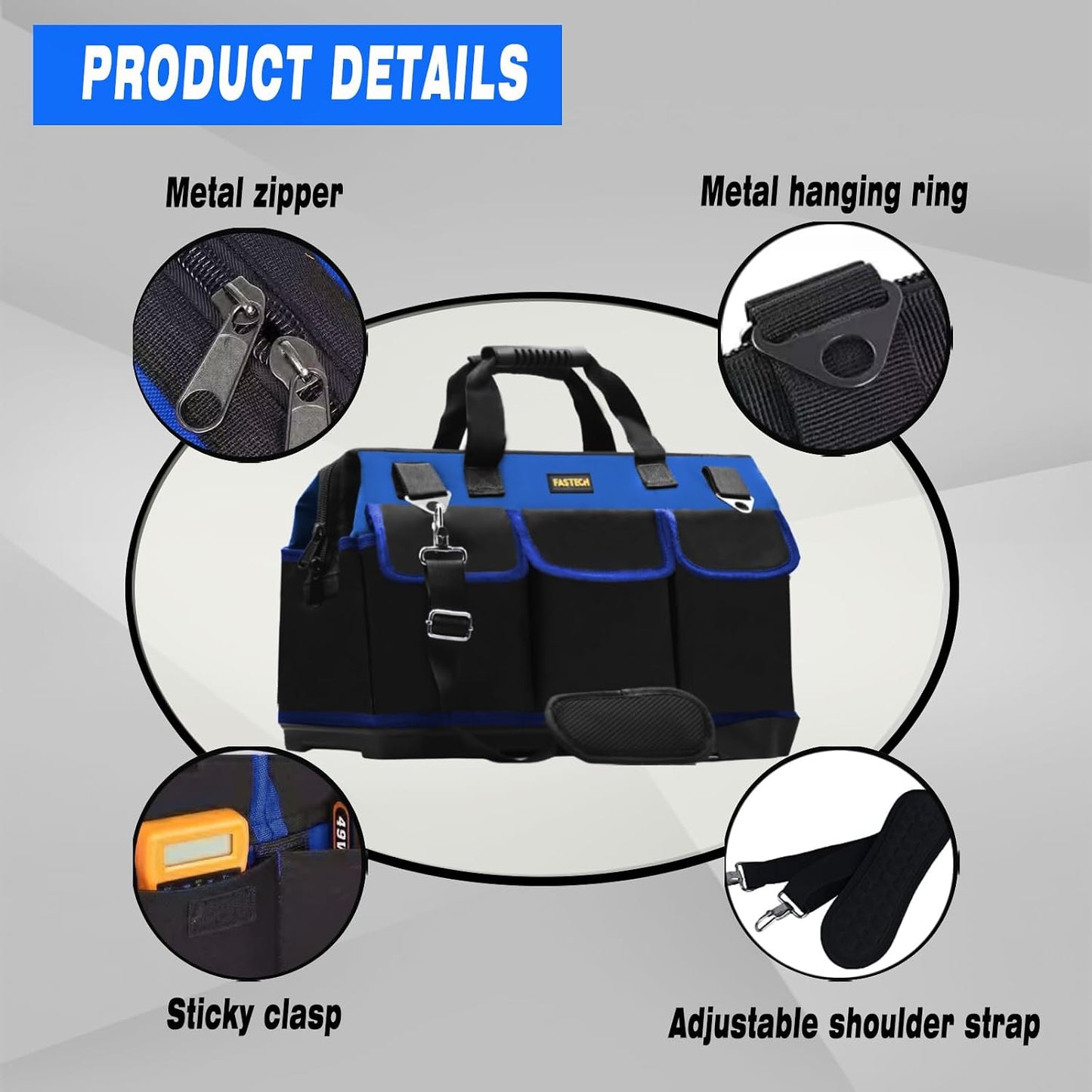 Bolsa herramientas 22pulg boca ancha resistente