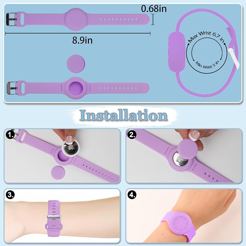 Pulsera Airtag silicona para niños ajustable pack 4