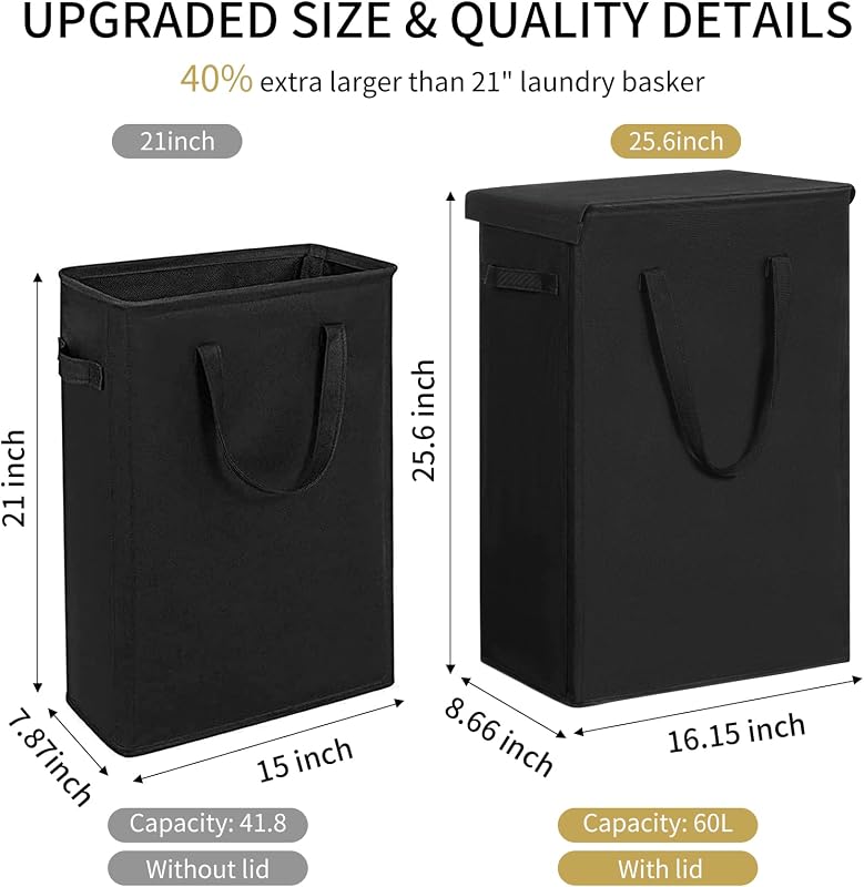 Cesta lavandería delgada con tapa plegable asas mejoradas