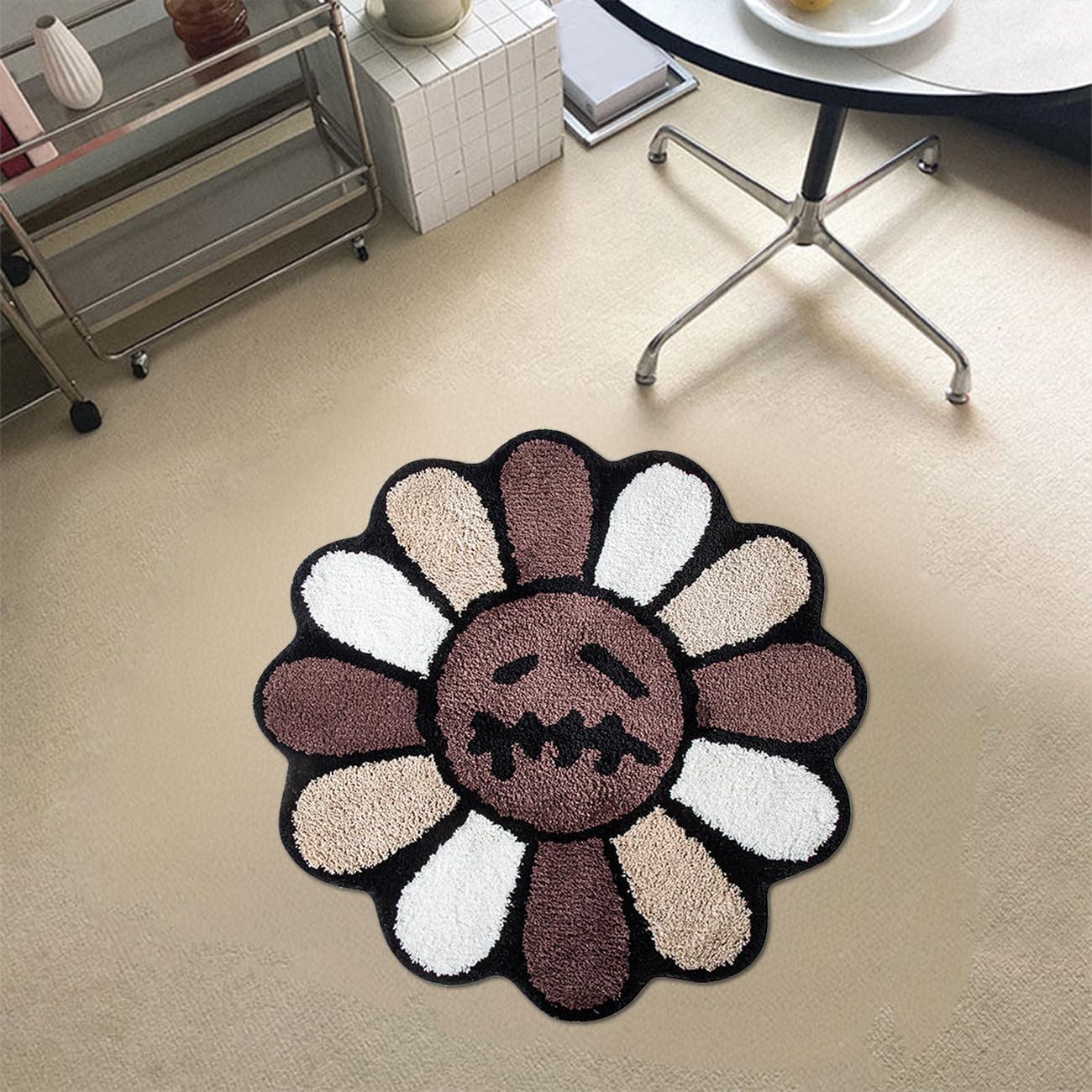 Alfombra baño fresca con flores 2.6ft color marrón