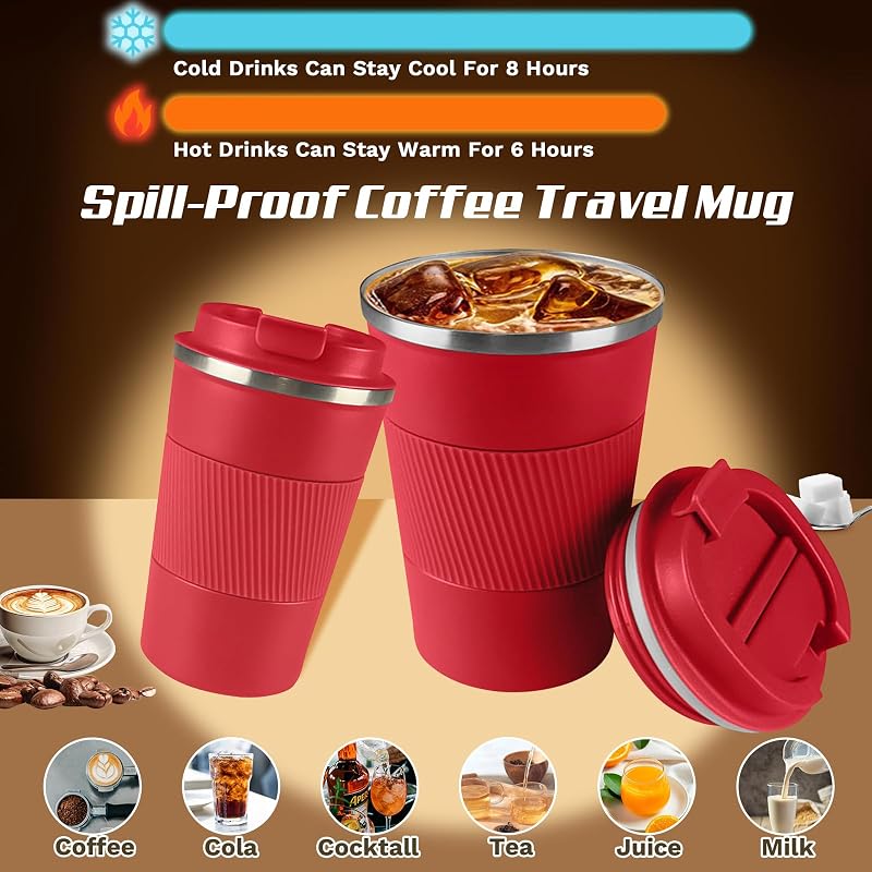 Taza café viaje acero inox aislada 12oz color rojo