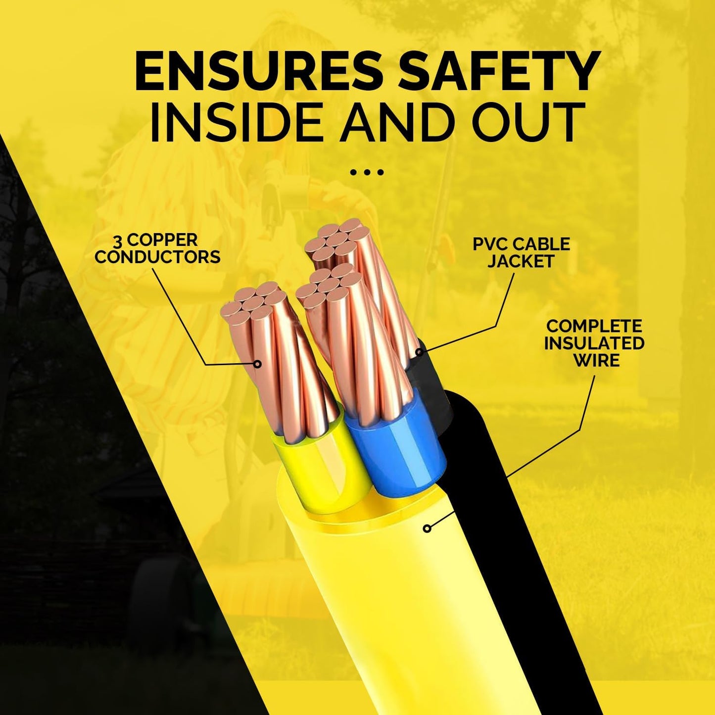 Cable extensión exterior 12,75ft SJTW 15A amarillo