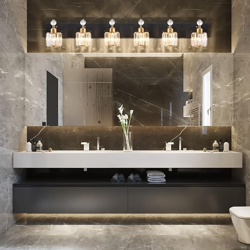 Luces cristal tocador baño 6 luces negro dorado