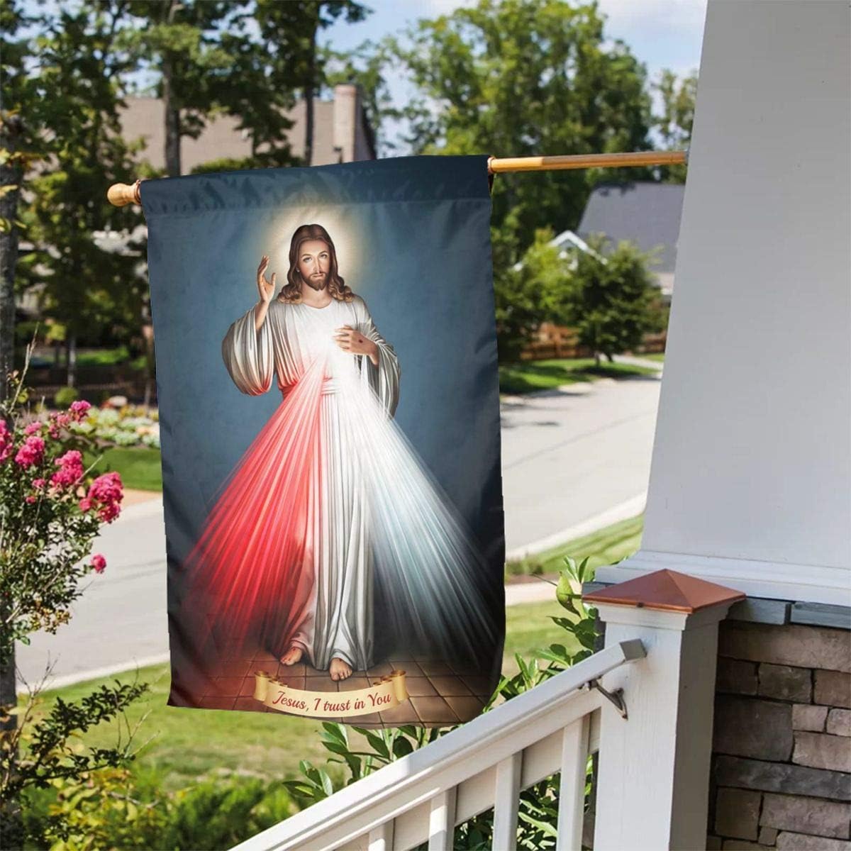 Bandera Divina Misericordia doble cara 12.5x18"