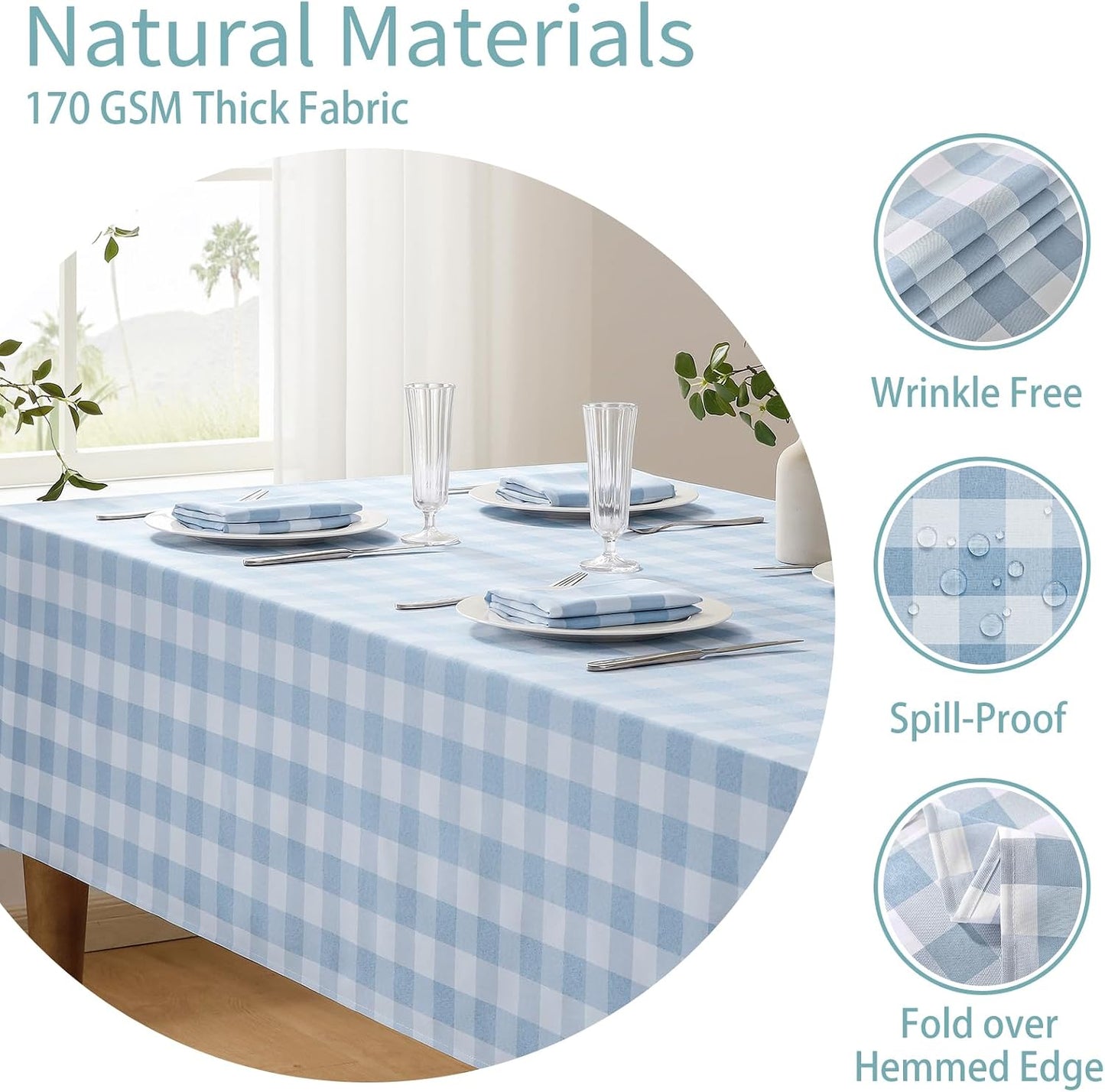 Mantel rectangular gingham impermeable 52x70pulg azul claro