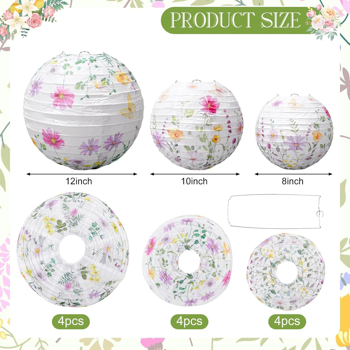 12 Faroles Florales Rosas y Morados para Fiesta Baby Shower Boda