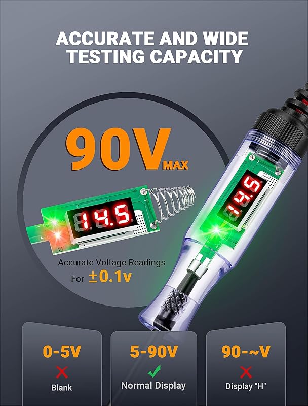 Probador circuito automotriz 5-90V LED digital con sonda acero inox