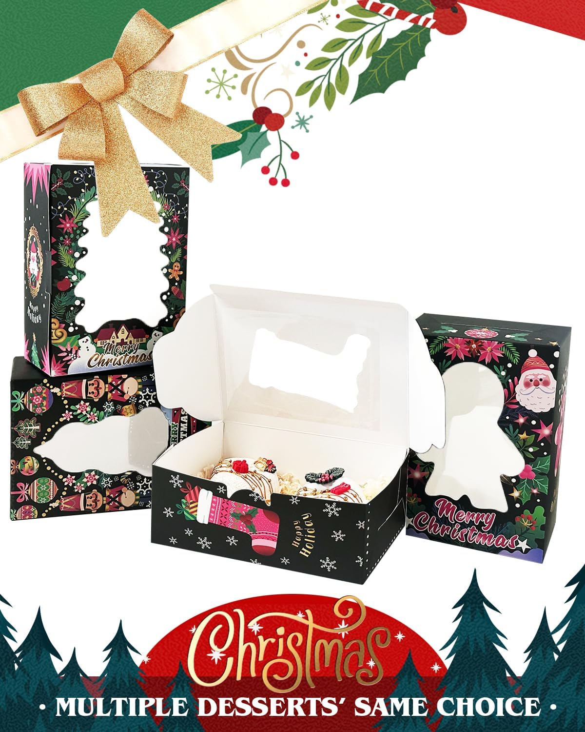 Cajas galletas navideñas con ventana 6x8pulg 12 Pzas