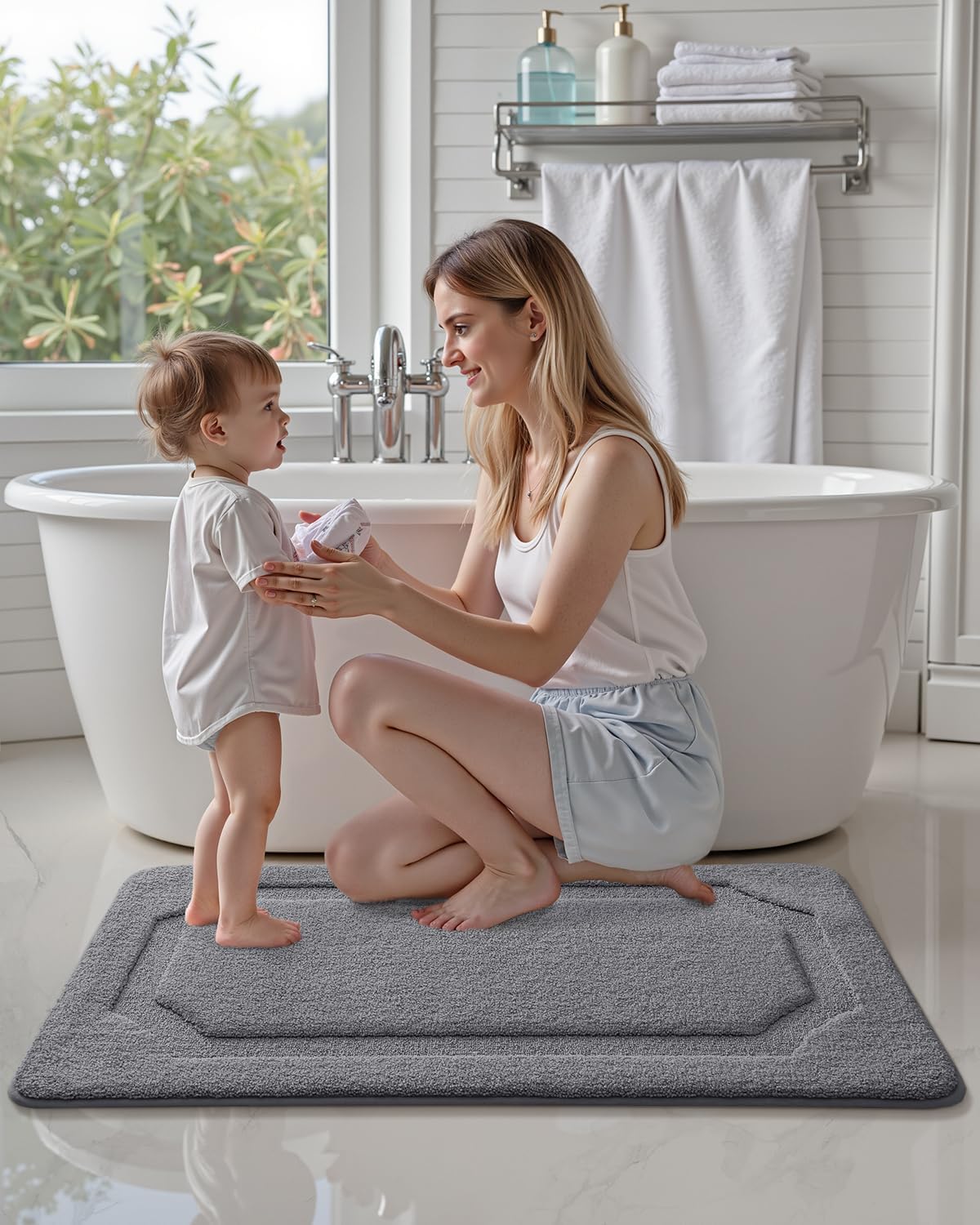 Alfombra baño antideslizante lavable 17x30 gris