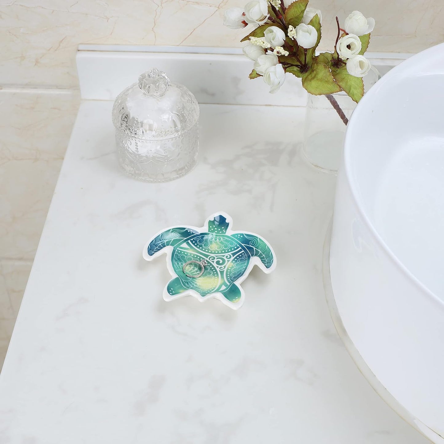 Plato anillos decoración baño tortugas mujer regalo