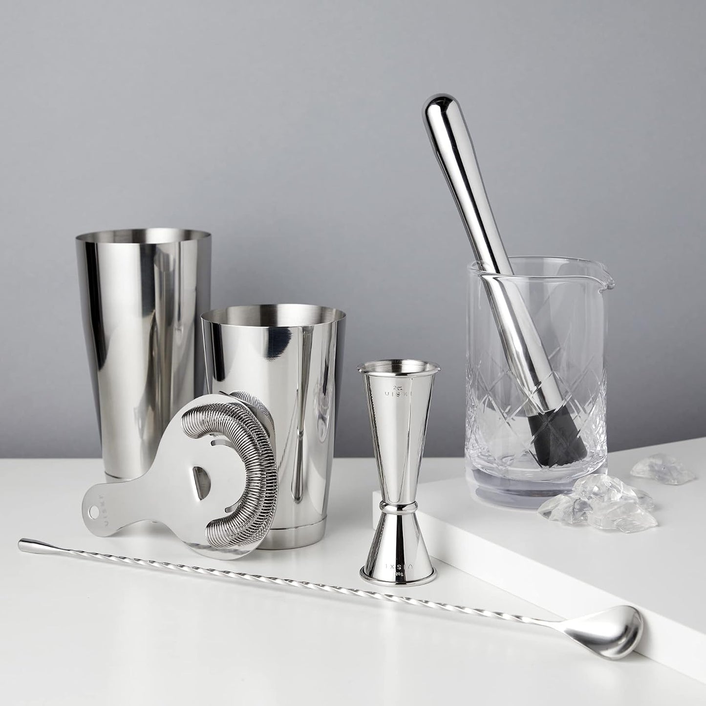 Kit camarero cocteleras Boston vaso mezclador colador cuchara bar