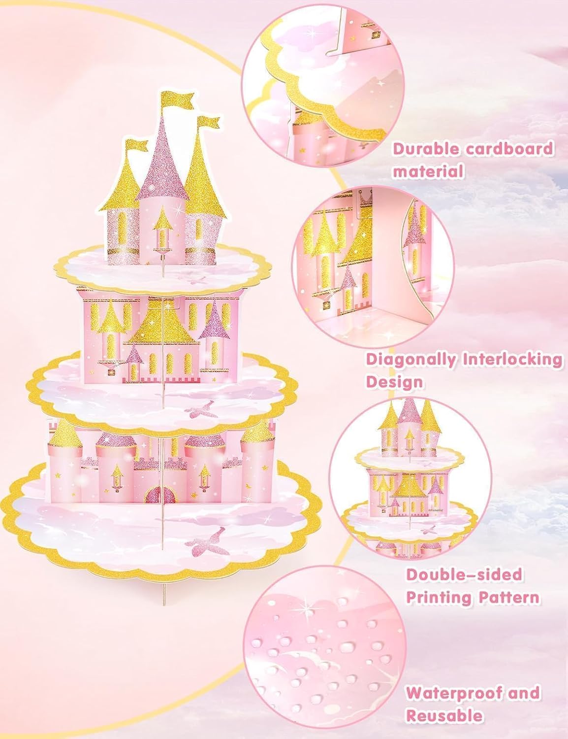Soporte cupcakes princesa 3 niveles decoración fiesta cumpleaños