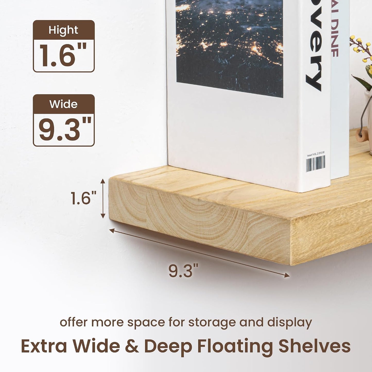 Estantes flotantes madera natural 36x9.3" set 2