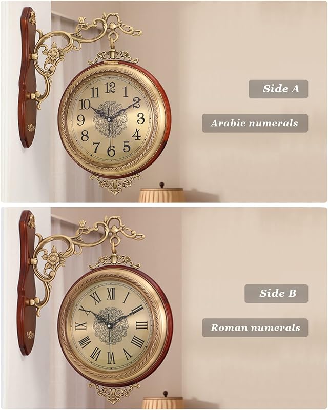 Reloj pared retro doble cara números giratorios sin tictac