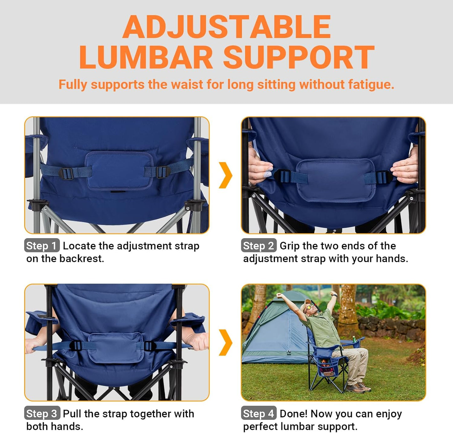 Silla plegable ergonómica acolchada con soporte lumbar y