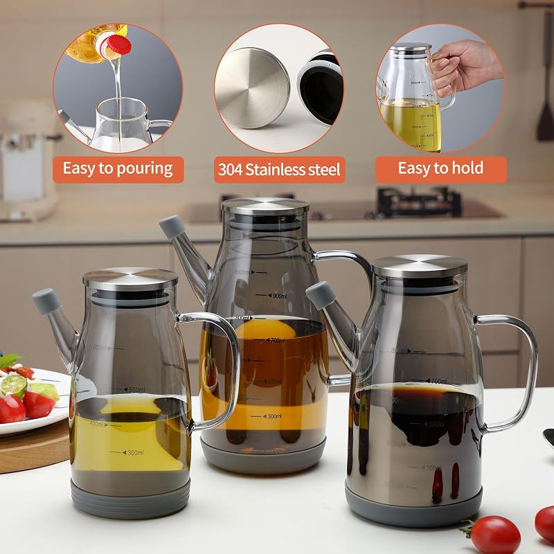 Botella dispensadora aceite vidrio cocina tapa acero inox gris