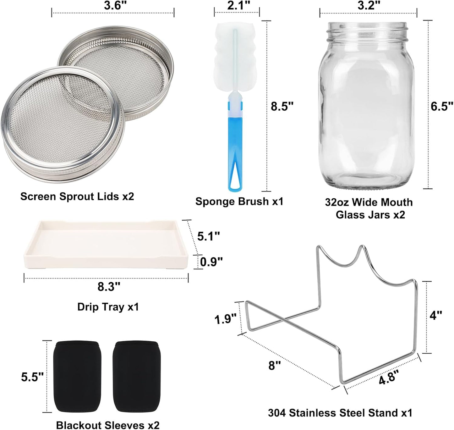 Kit germinación 2 tarros 1qt tapa malla acero inox