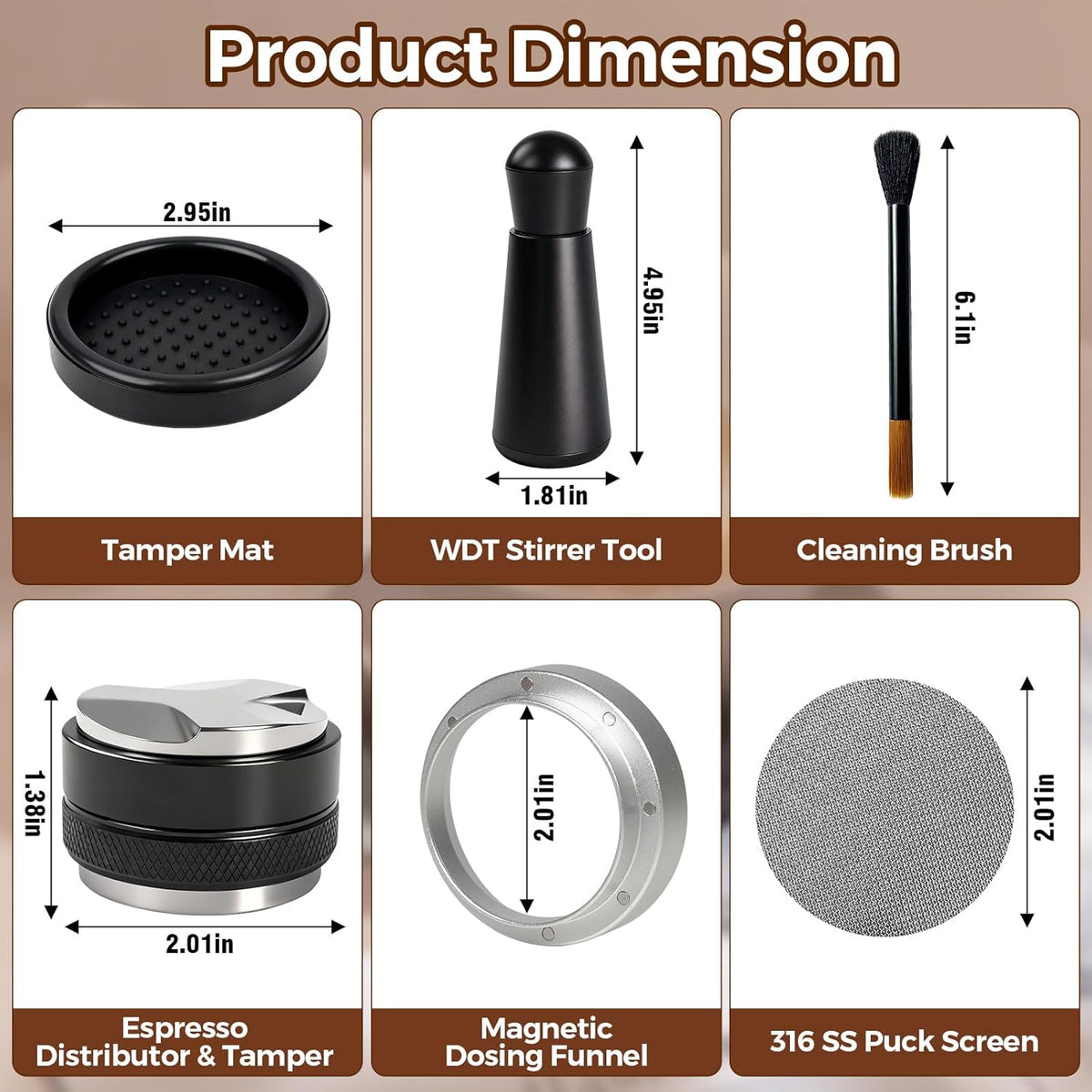 Kit accesorios para espresso 51mm con distribuidor y nivelador de tamper