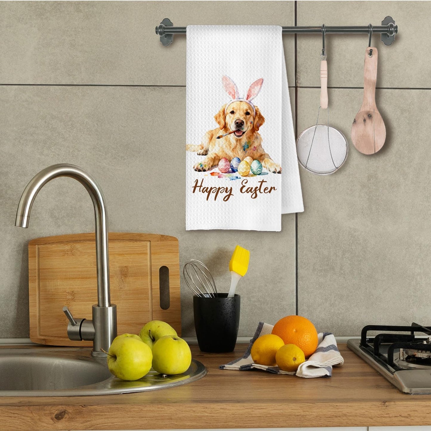 Toallas cocina decorativas huevo Pascua Golden Retriever