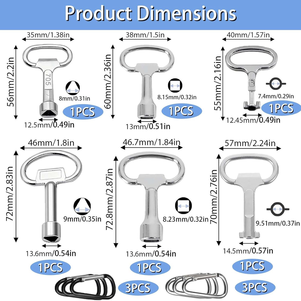 Llave Sillcock 12 Pzas Triangular 0.315pulg y 0.354pulg
