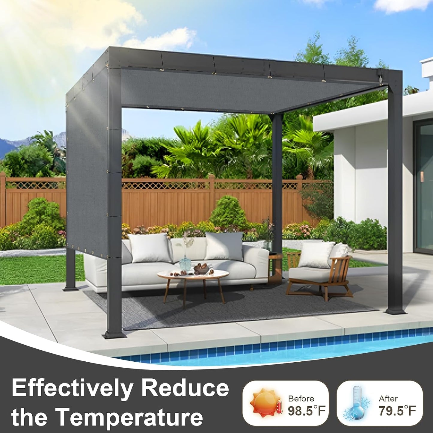 Cubierta sombra pérgola 10x12ft tela 95% UV gris oscuro