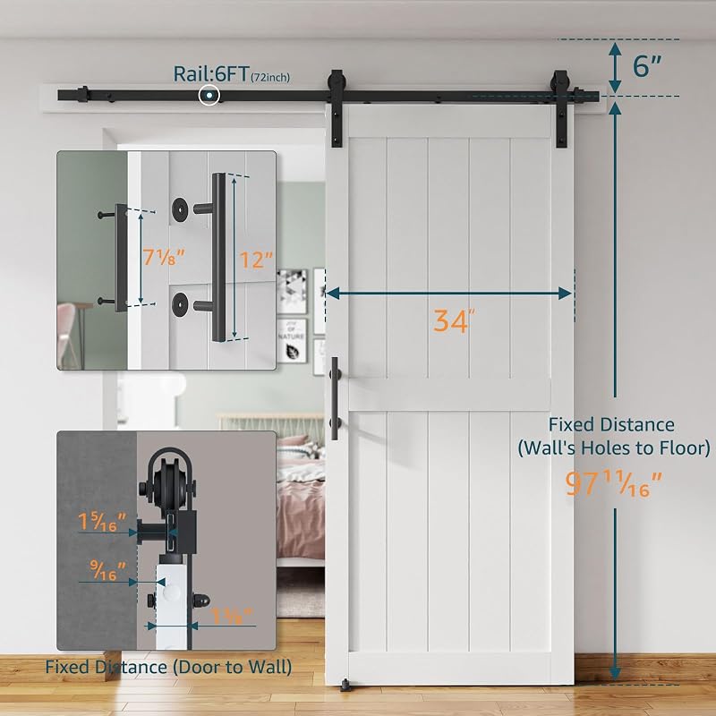 Puerta corredera granero 34x96pulg con kit herrajes guías