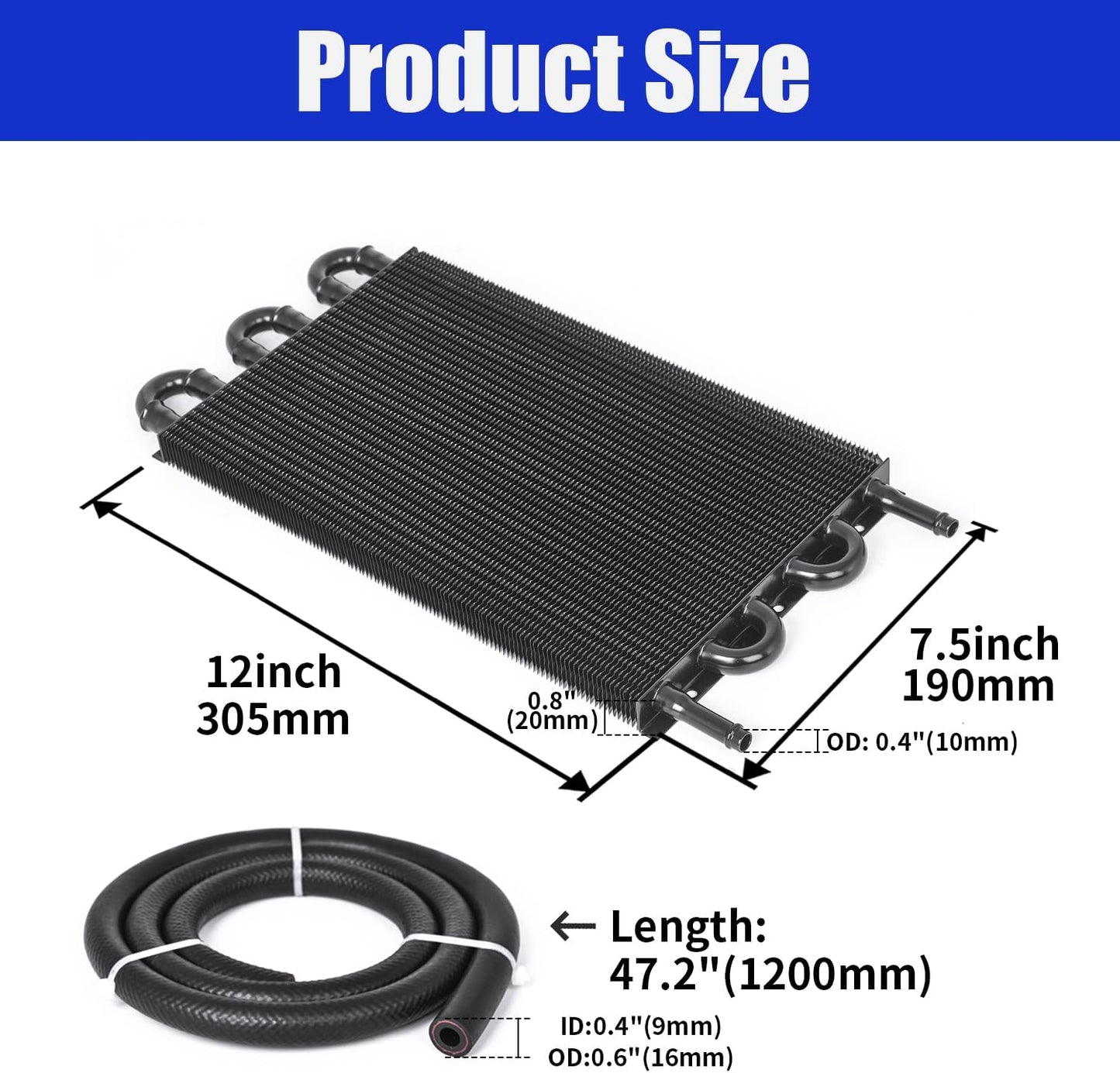Enfriador aceite universal 5/16pulg 6 pases aluminio negro