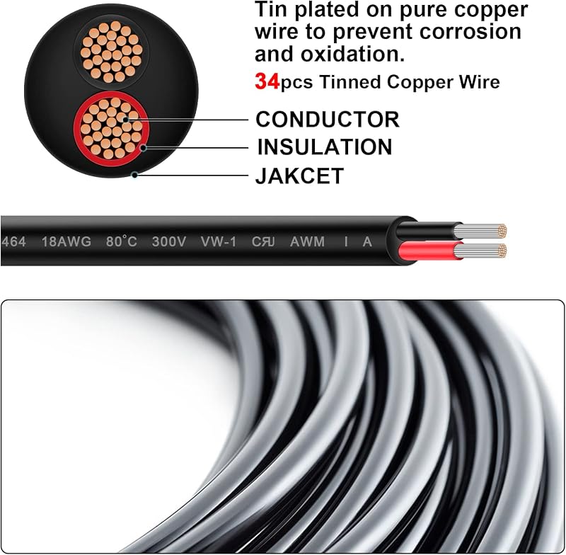 Cable estañado 18 AWG 100 ft para automóviles y marino
