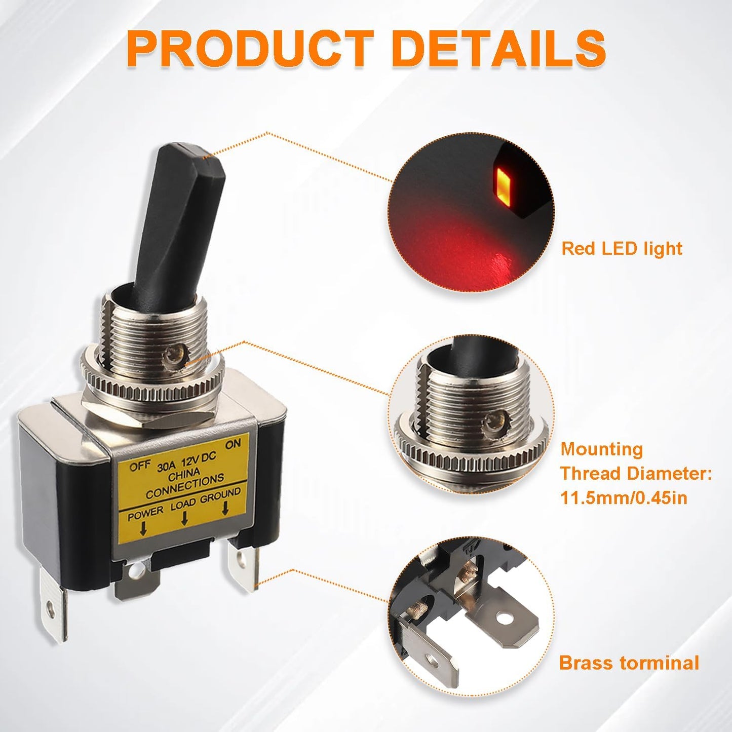 Interruptor palanca LED rojo 12V 30A SPST auto