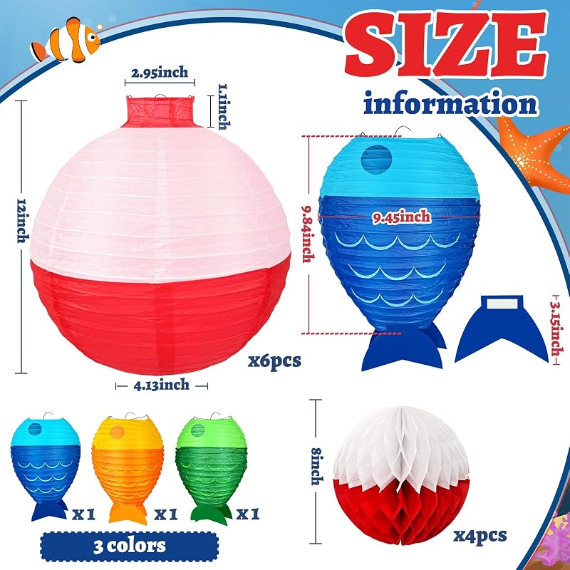 13 Linternas papel pesca forma pez decoración fiesta temática