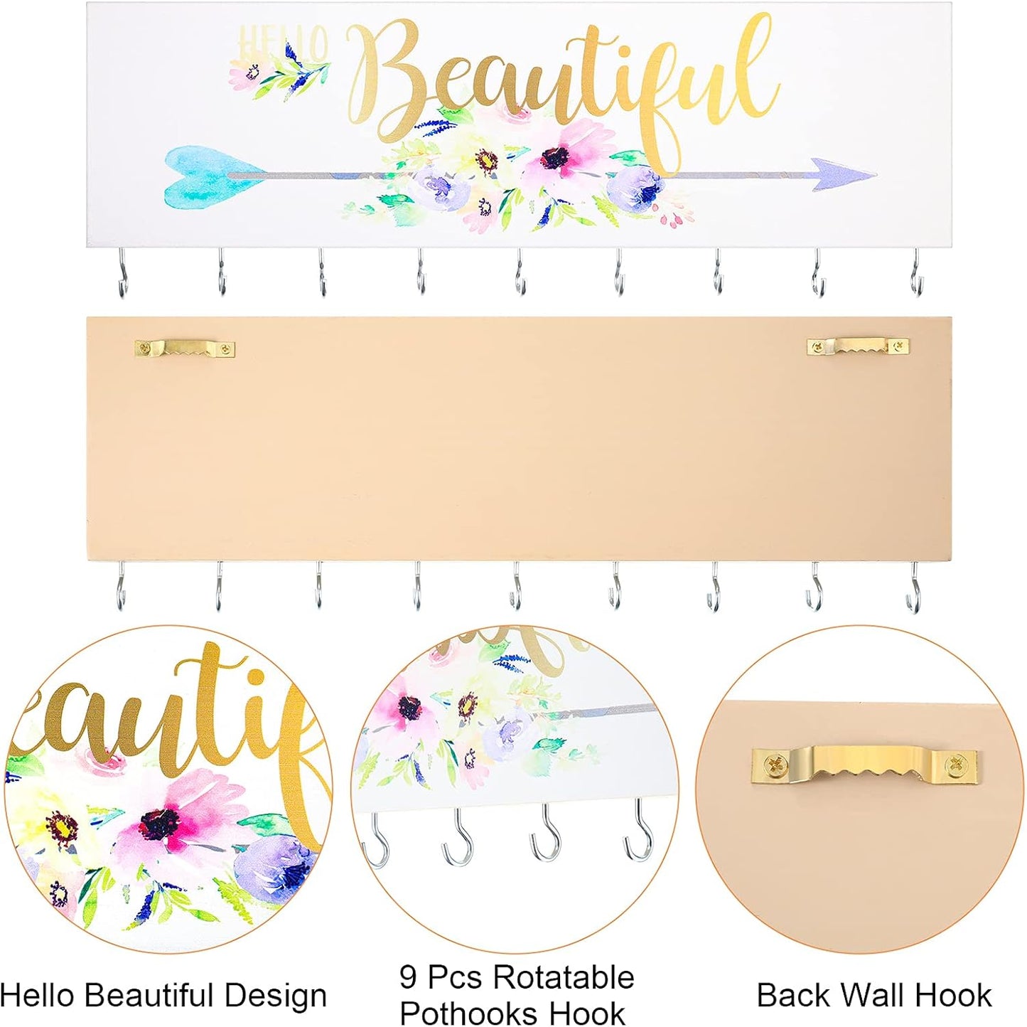 Soporte pared para joyas con 9 ganchos