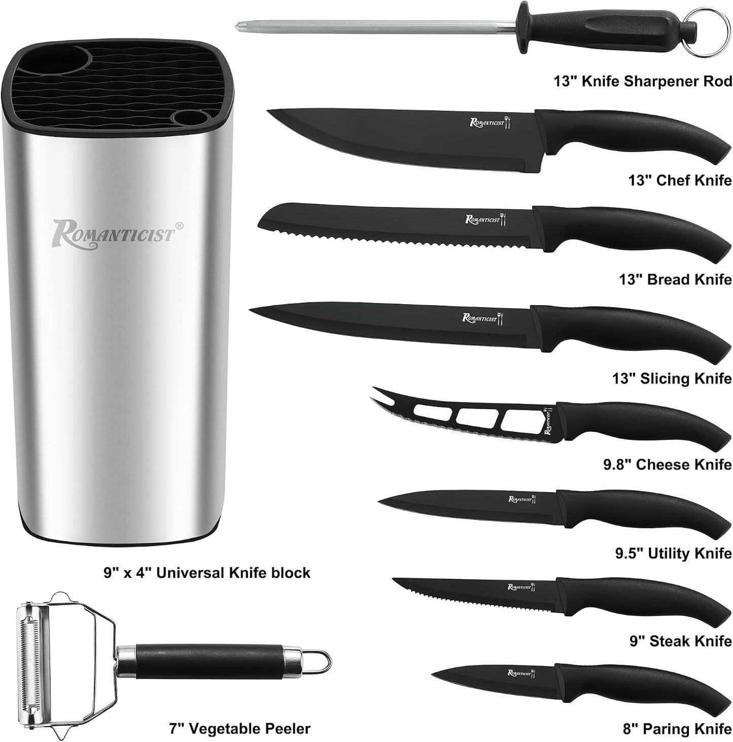 Set 10 Pzas Cuchillos Acero Inox Alto Carbono con Bloque