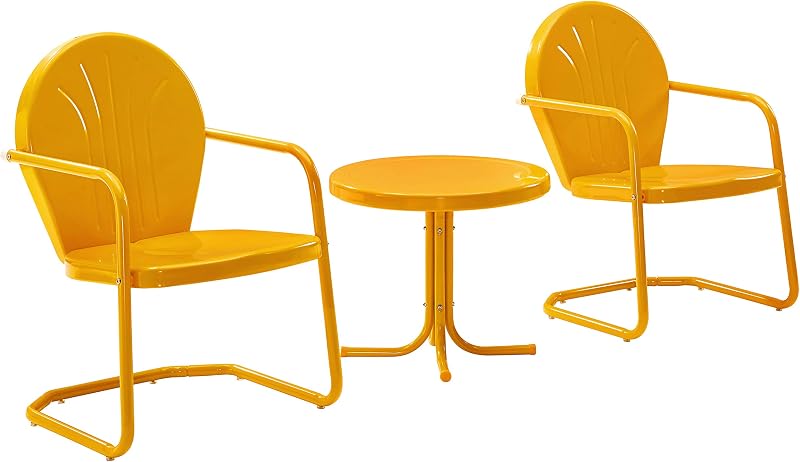 Set 3 sillas y mesa auxiliar metal retro porche mandarina