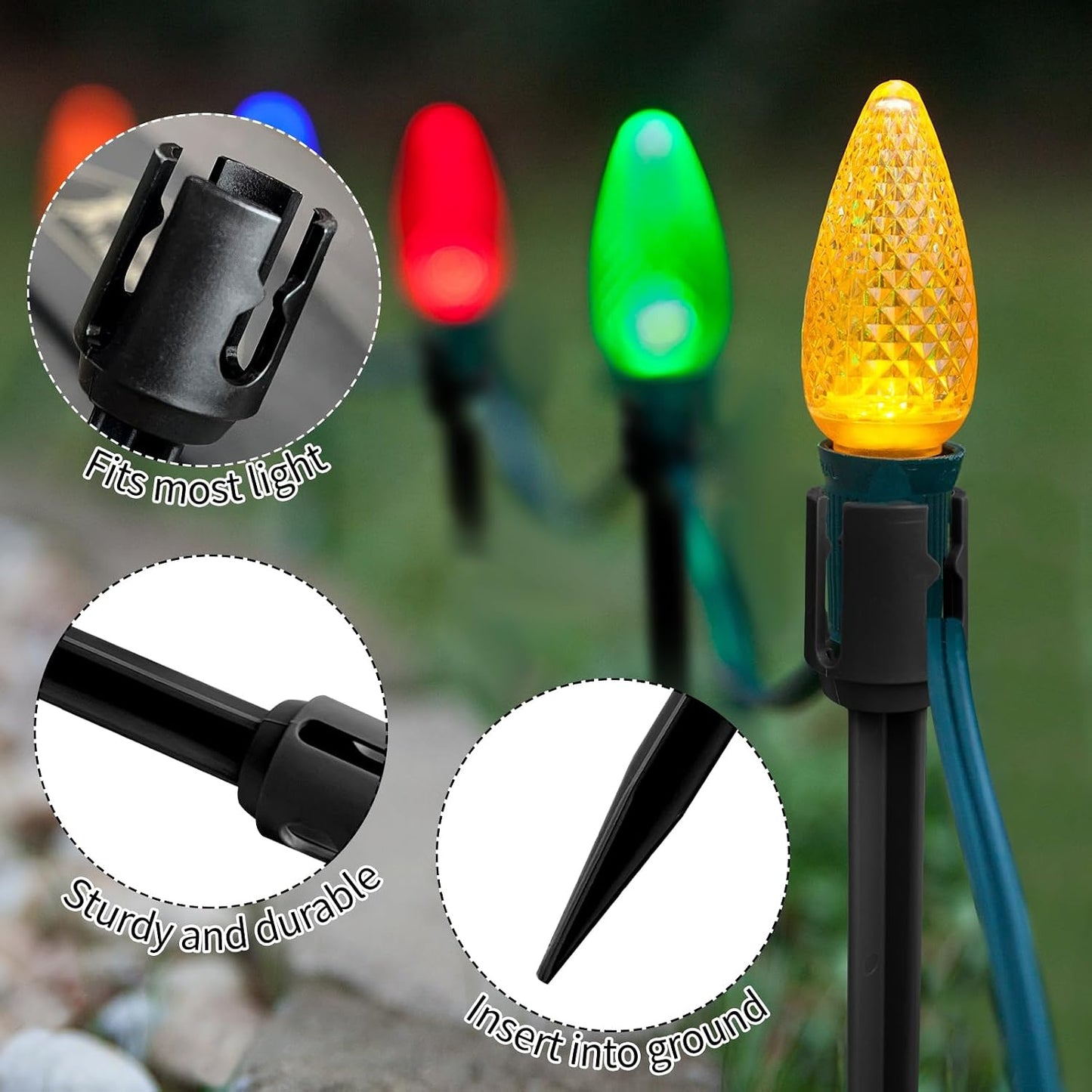 50 Estacas Luz Navidad 7.5pulg Universales Exteriores Jardín