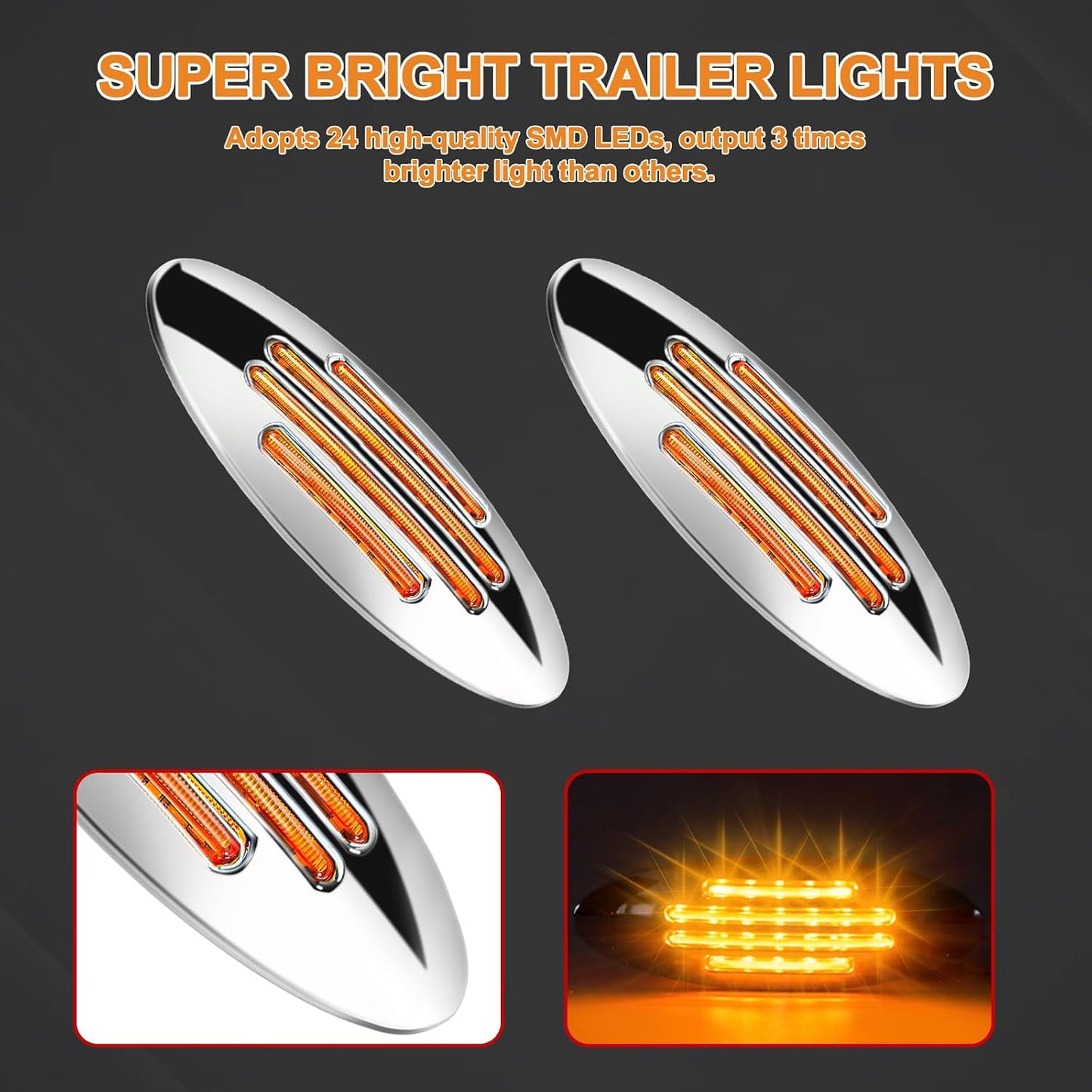 10 Pzas Luces laterales gálibo oval 6" ámbar 24LED