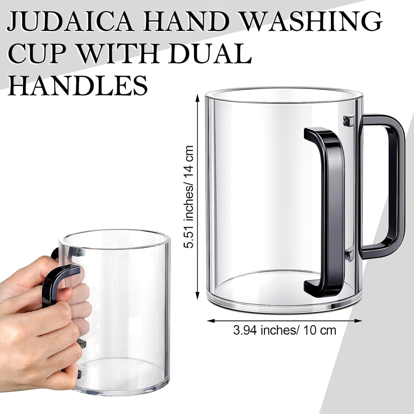 Taza lavado manos acrílico transparente asas dobles 5pulg