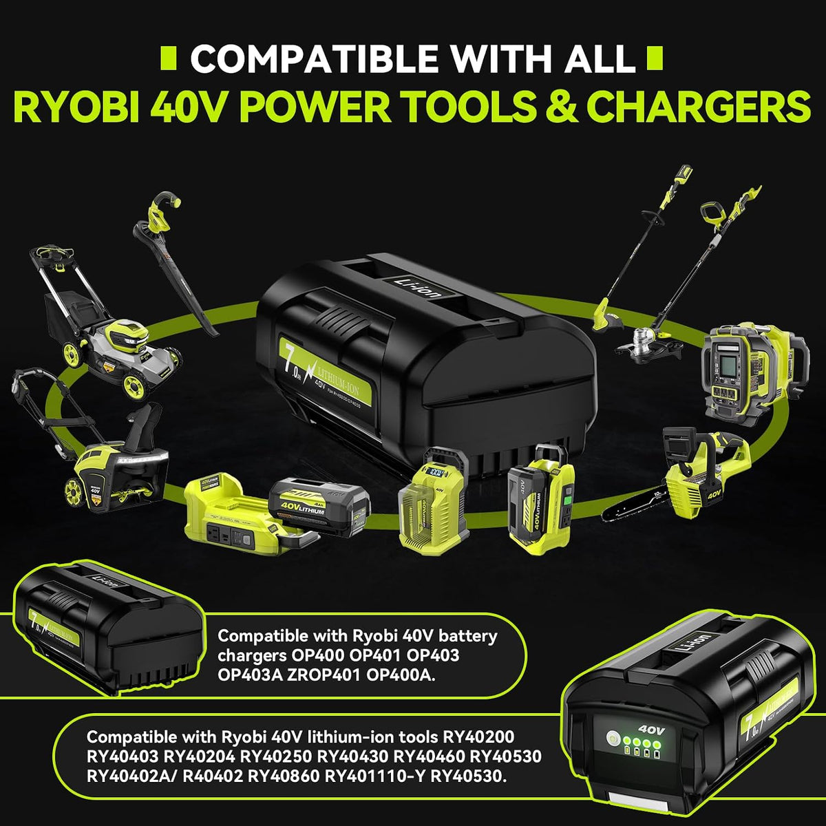 2 Baterías Ryobi 40V Litio 7.0 Ah OP4050A