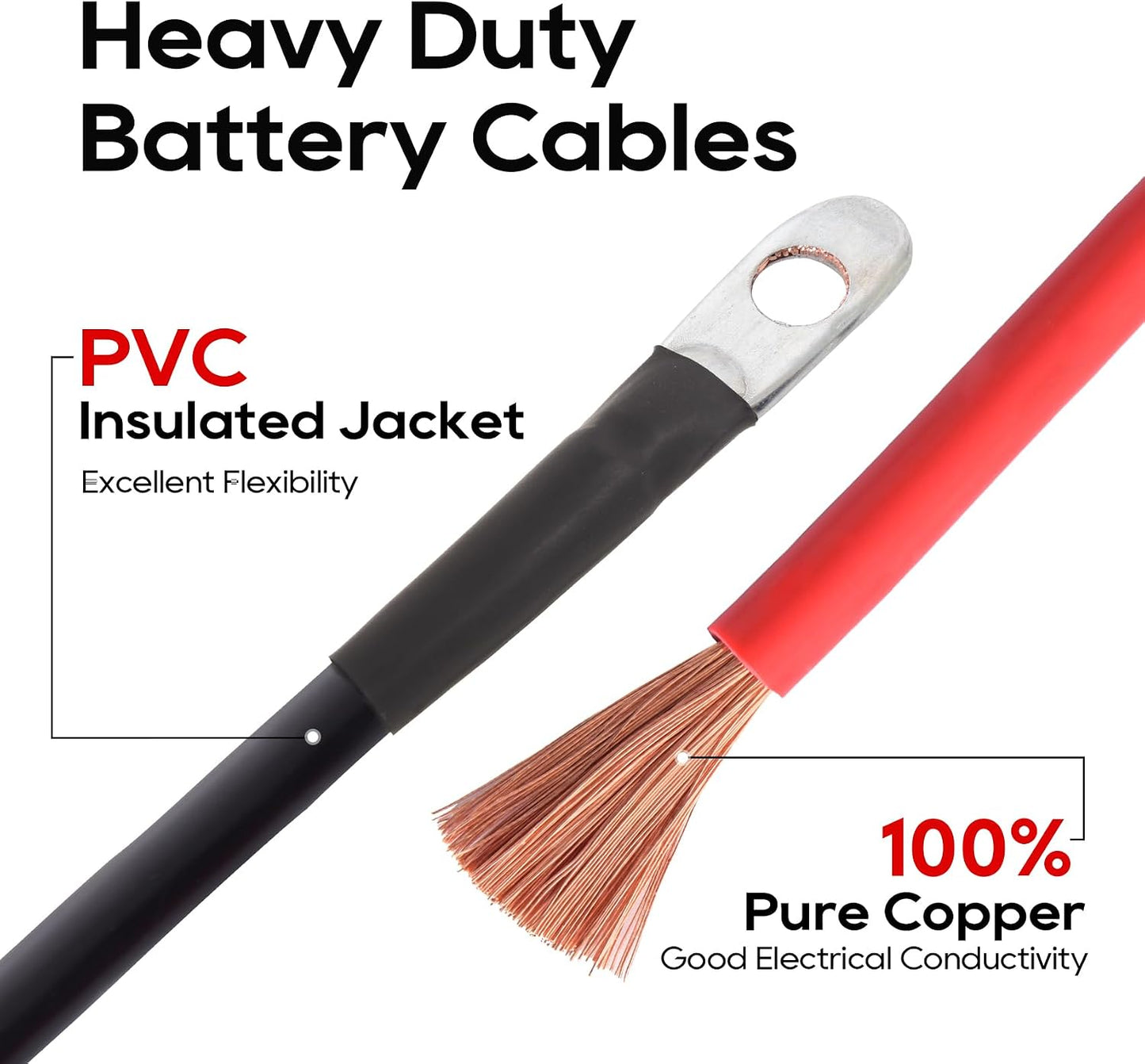 Cable batería 4AWG 12" conductor cobre terminales anillo 3/8
