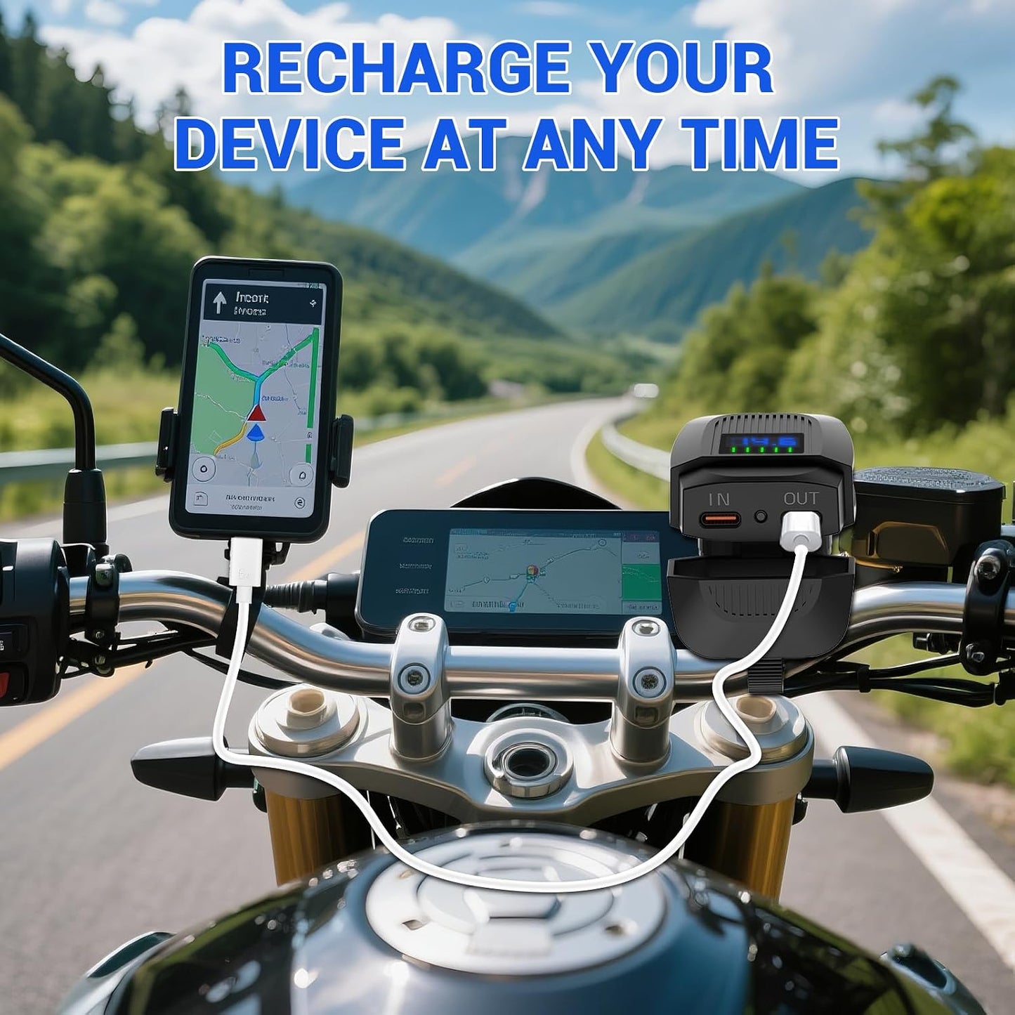 Cargador USB C motocicleta 30W carga inversa 12V