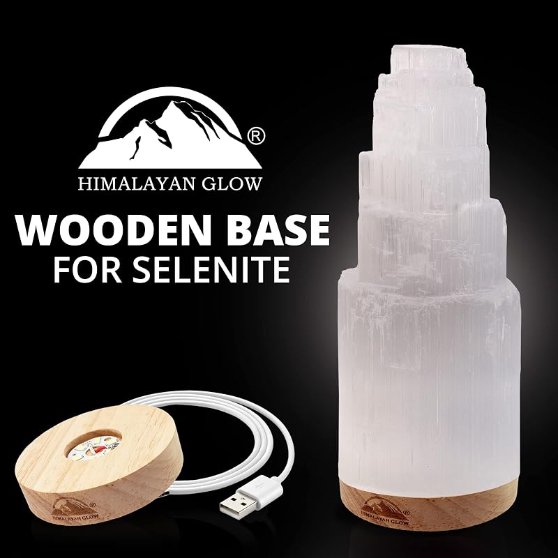Lámpara selenita natural con base madera USB 2-4lb