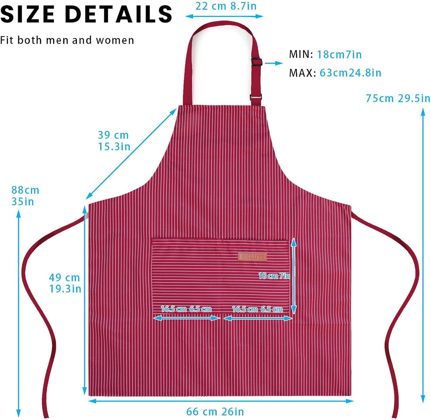 Delantal chef con babero ajustable 2 bolsillos