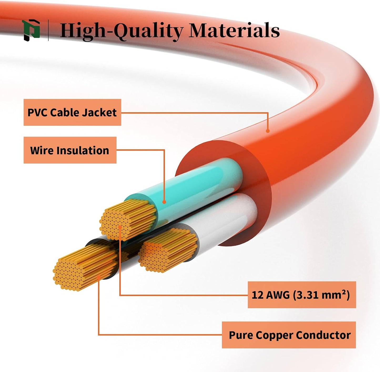 Cable extensión 15pies impermeable jardín hogar naranja