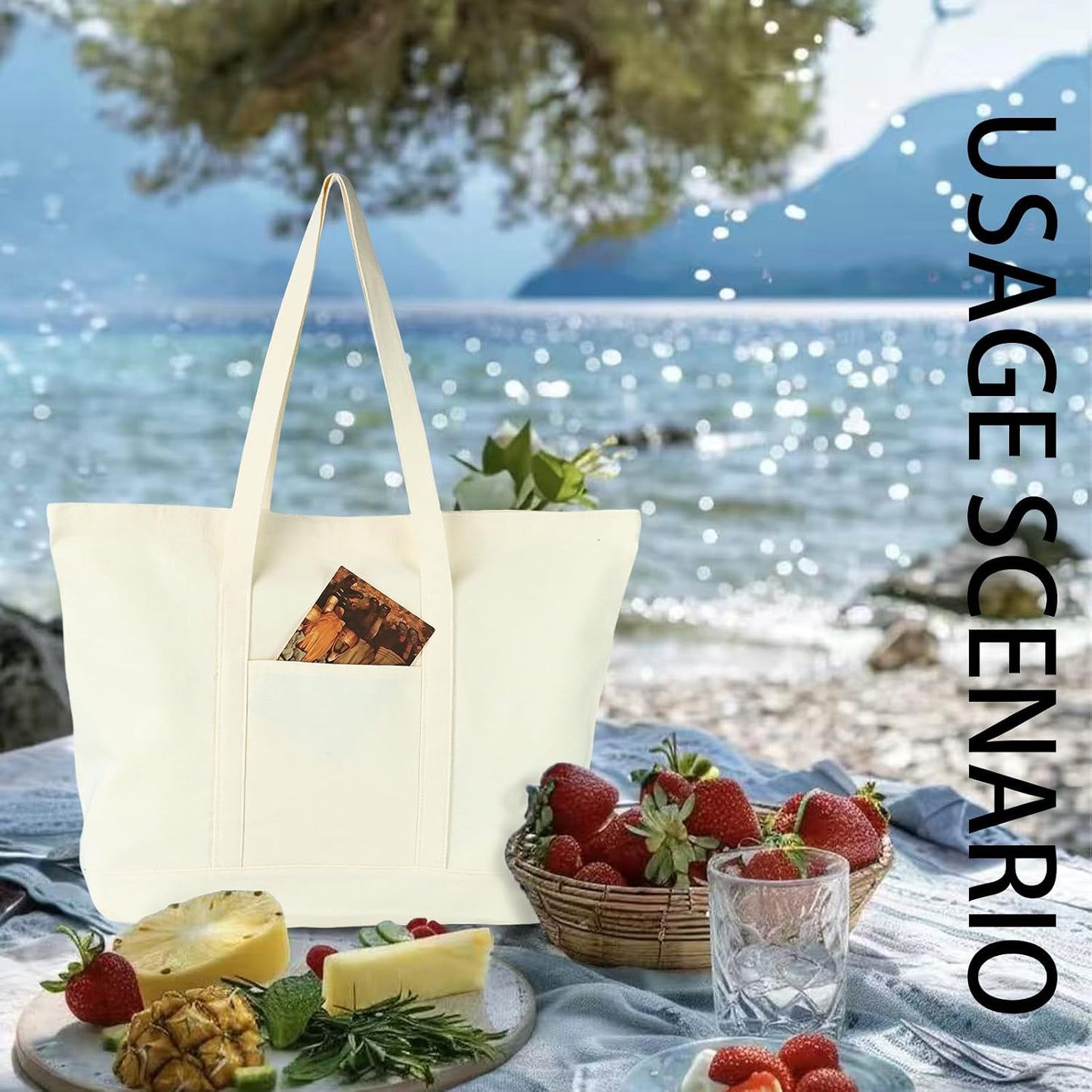 Bolsa lona algodón reutiliz. con bolsillo para viajes